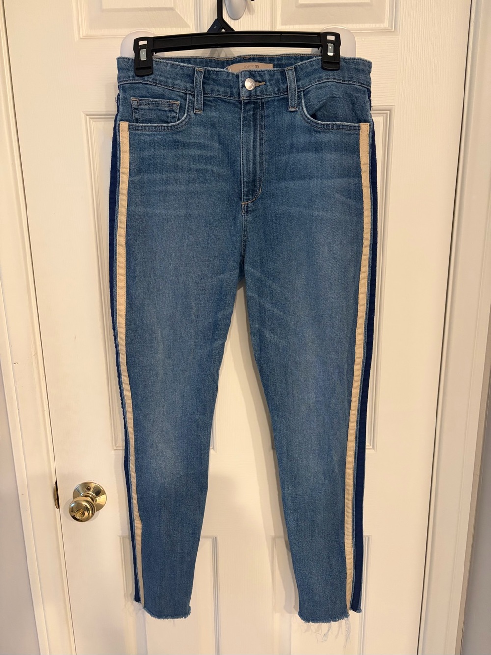 Joe's Jeans Blue Denim Skinny Jeans with Cream/Navy Side Stripes‎